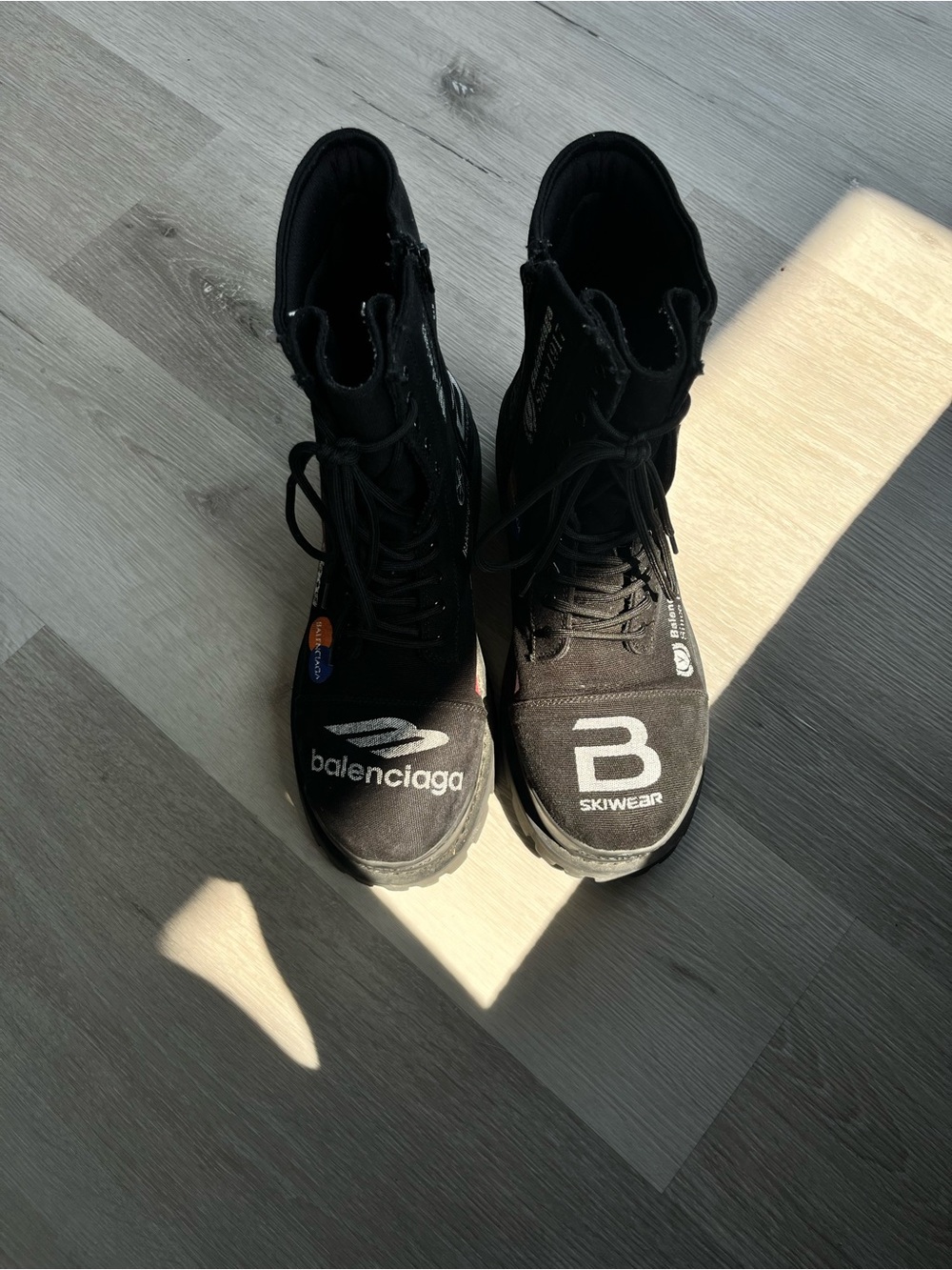 Balenciaga Black Logo Lug-Sole Combat Boots - Picture 3 of 4